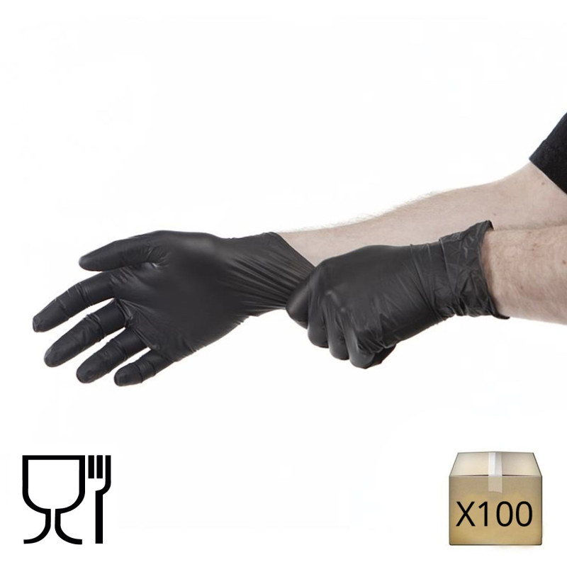 Gants en nitrile Noir 5900 NON poudré usage court AQL1,5 (100 gants) T.M