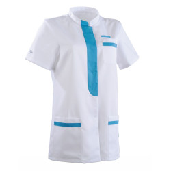 Tunique Médicale Femme en Tencel coupe Cintrée KIM Clemix Blanc Turquoise