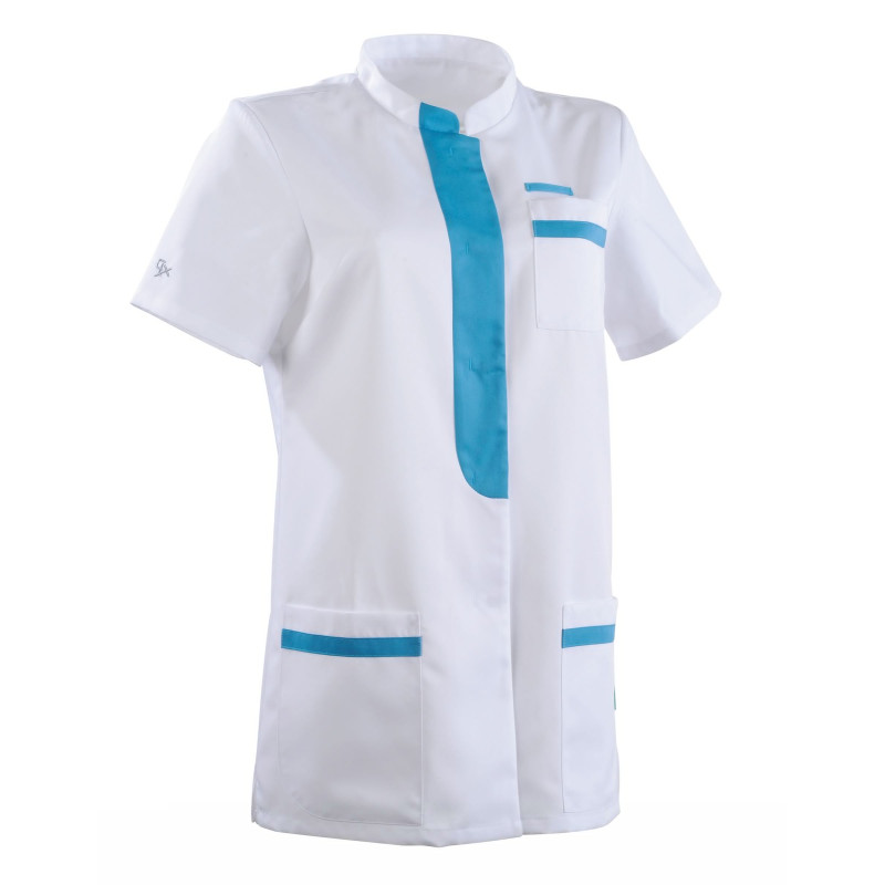 Tunique Médicale Femme en Tencel coupe Cintrée KIM Clemix Blanc Turquoise