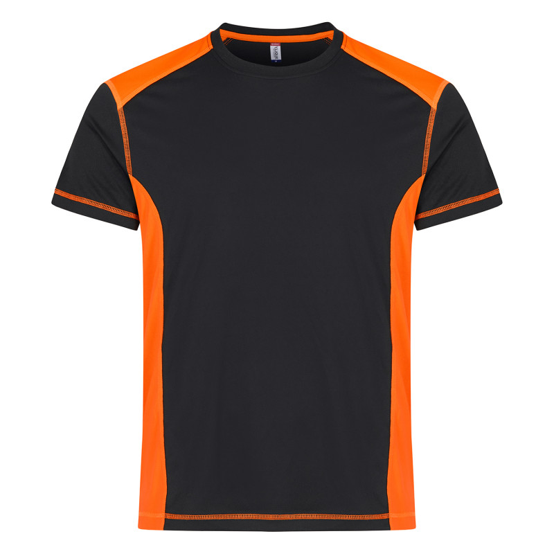 t shirt travail noir orange