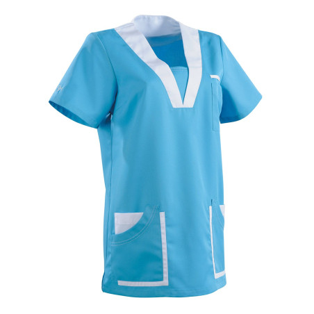 Blouse médicale mixte blanche et bleu marine - MANELLI